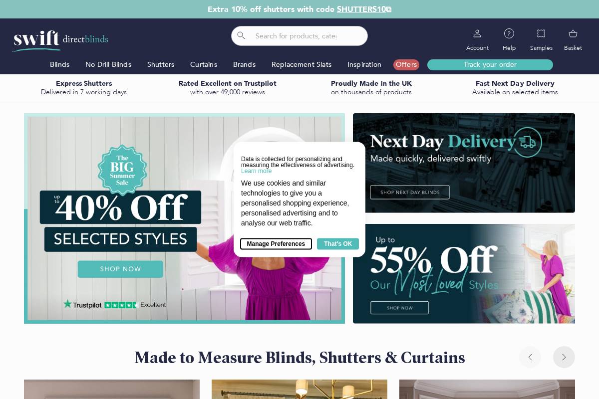 swiftdirectblinds.co.uk homepage screenshot