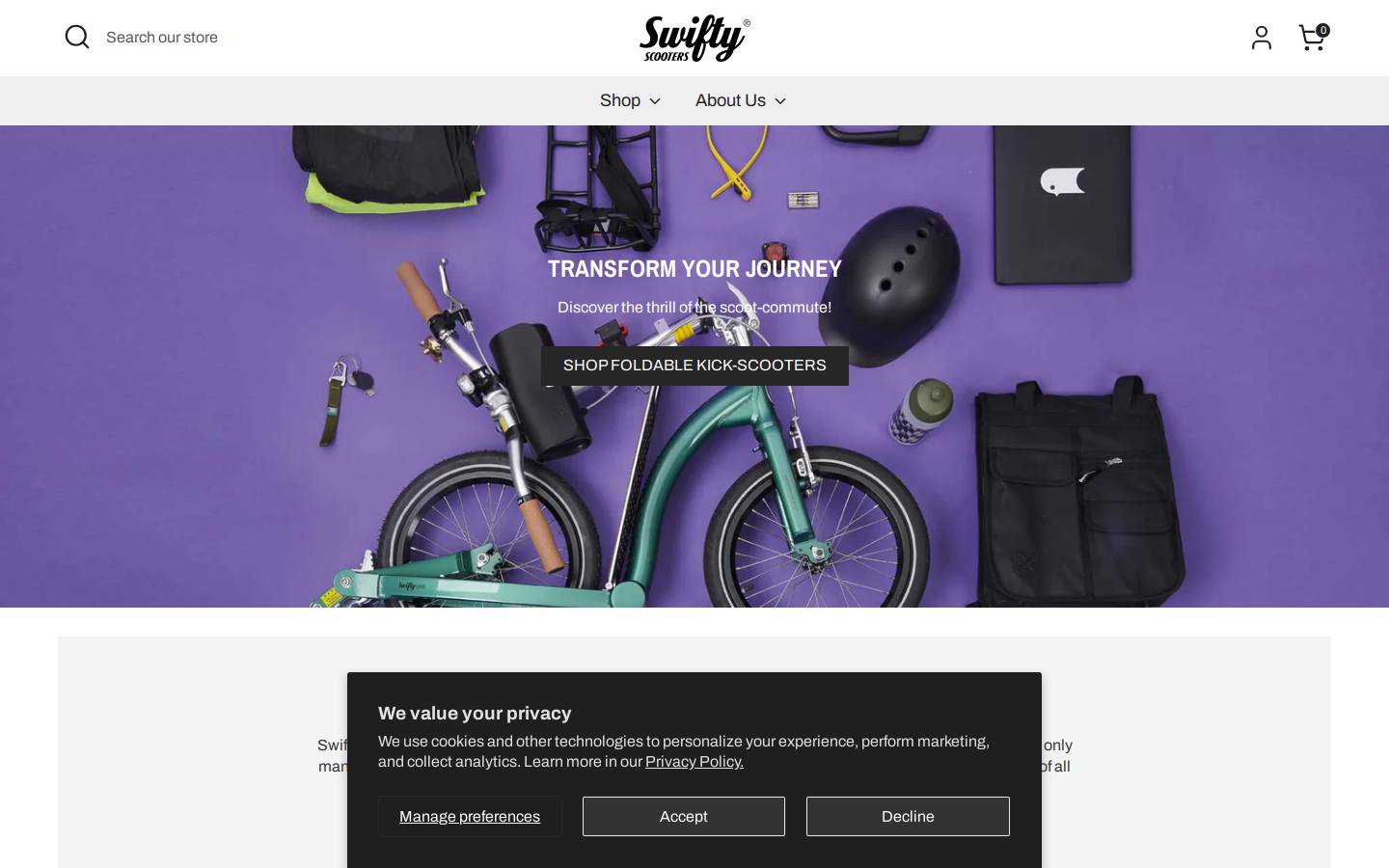 Swifty Scooters homepage screenshot