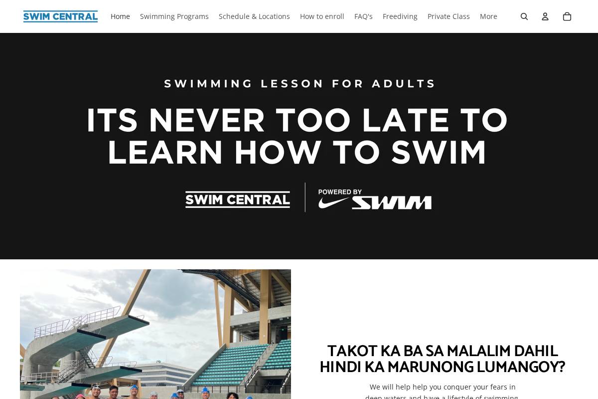swimcentral.org homepage screenshot