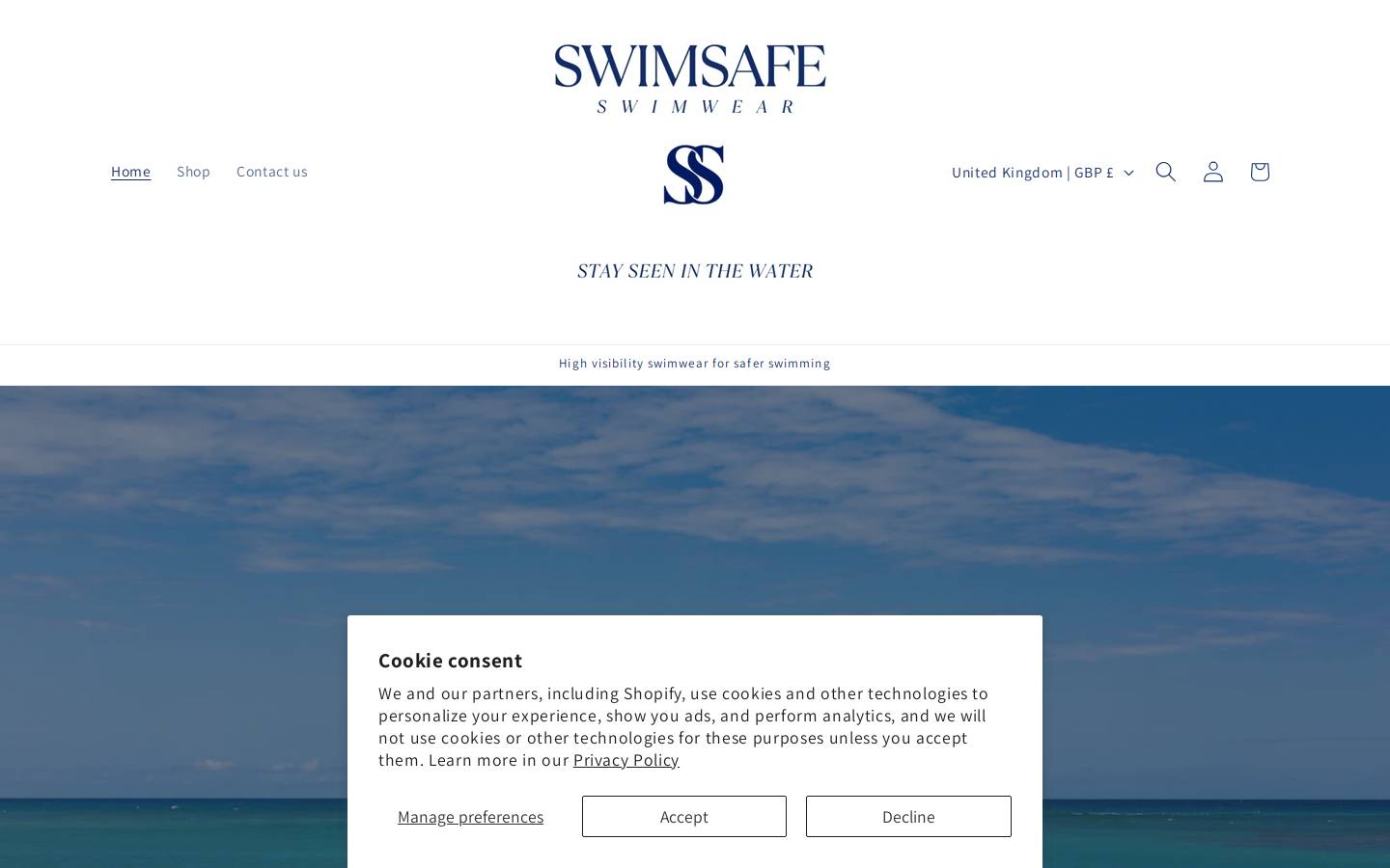 swimsafeswimwear.com homepage screenshot