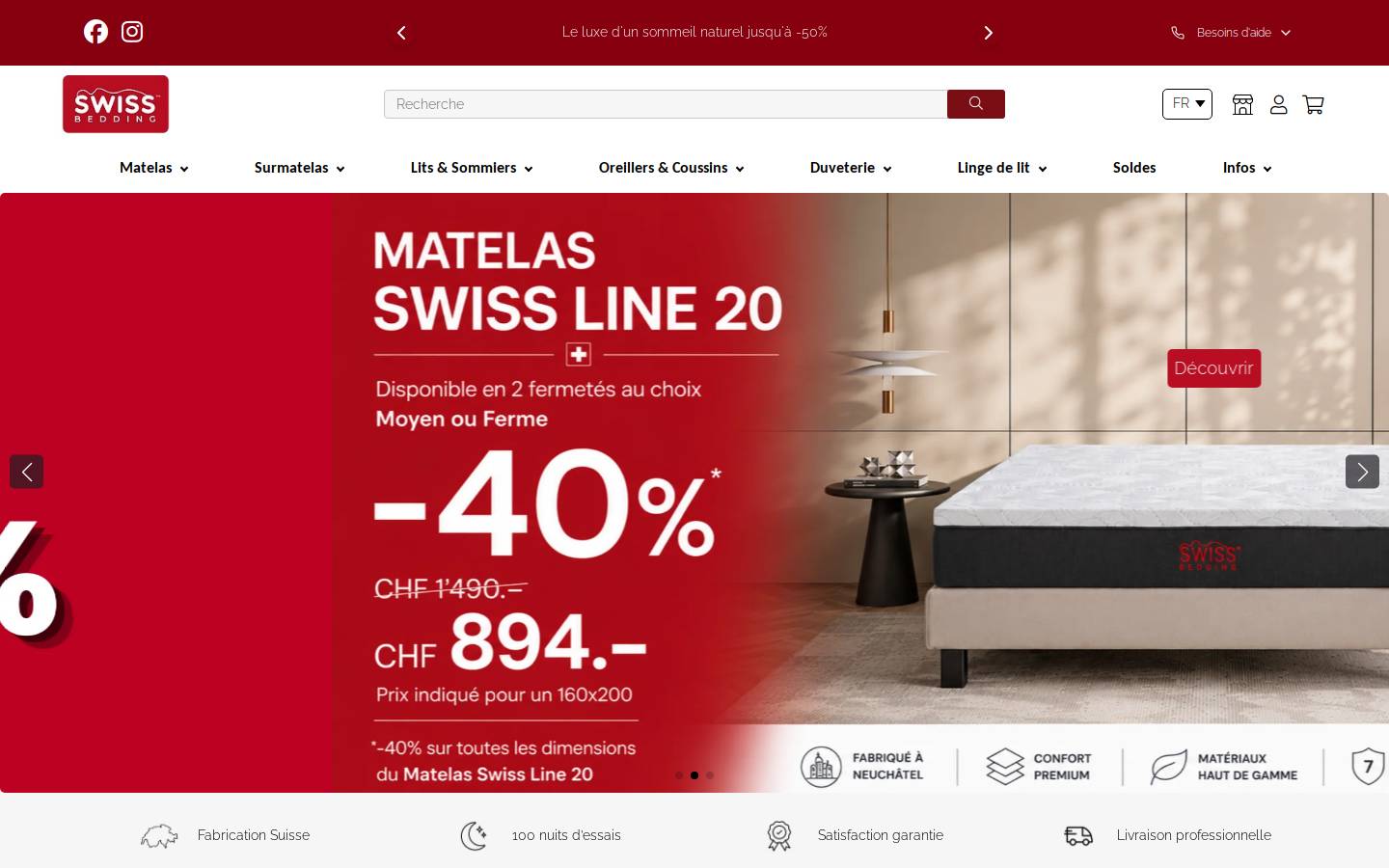 Swissbedding homepage screenshot