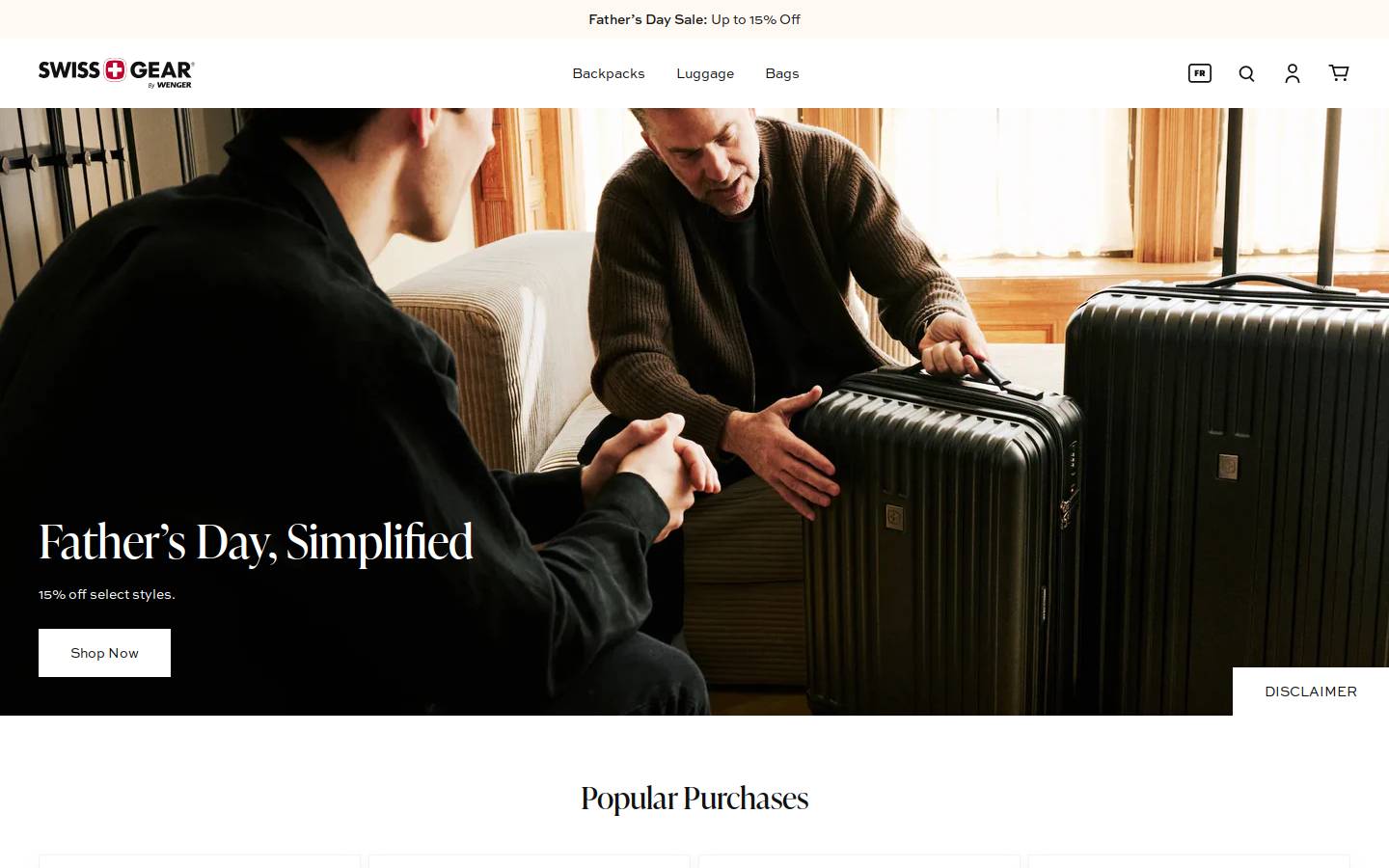 Swissgear homepage screenshot