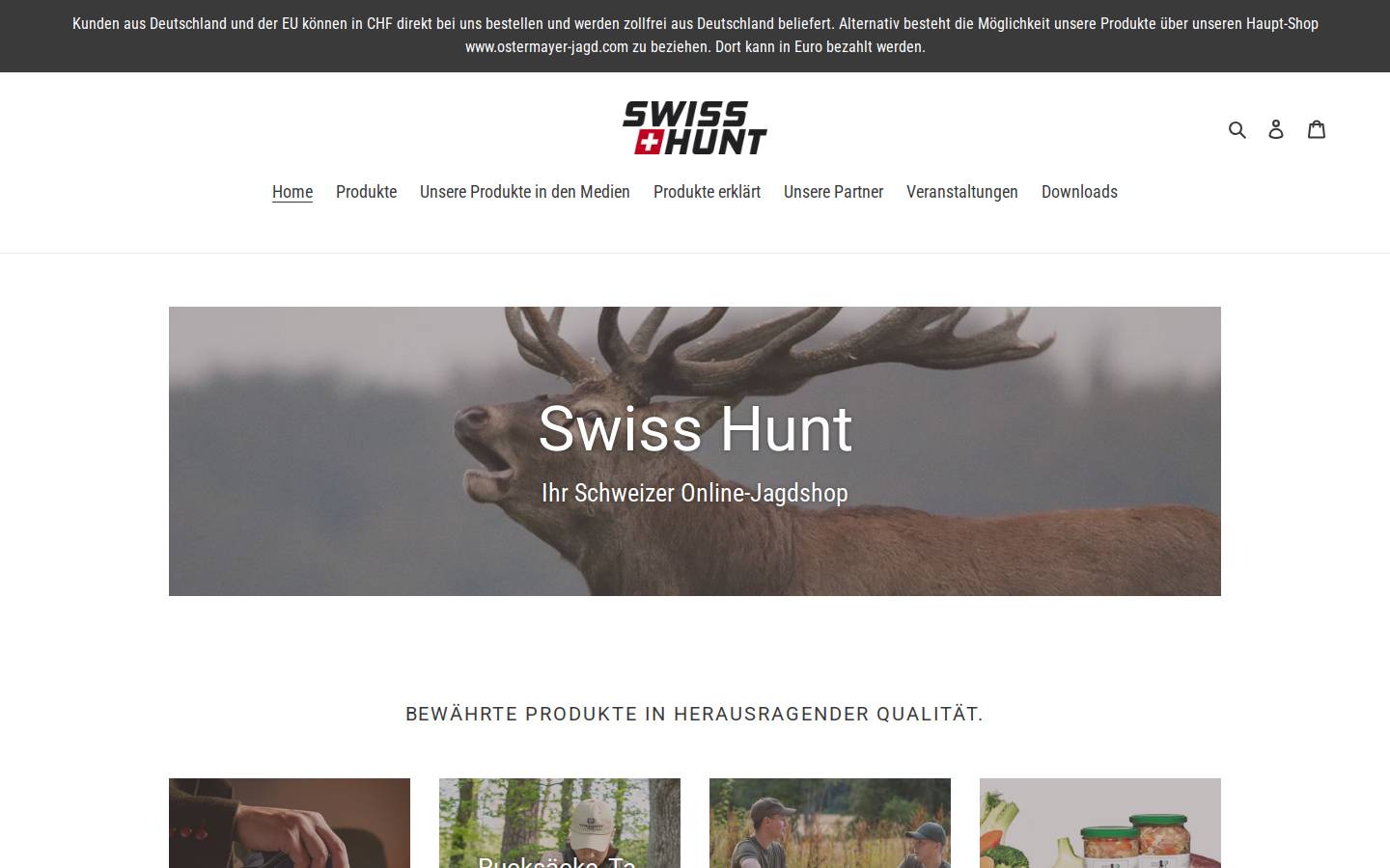 Swisshunt homepage screenshot