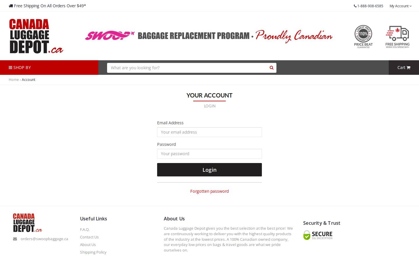 swoopbaggage.ca homepage screenshot