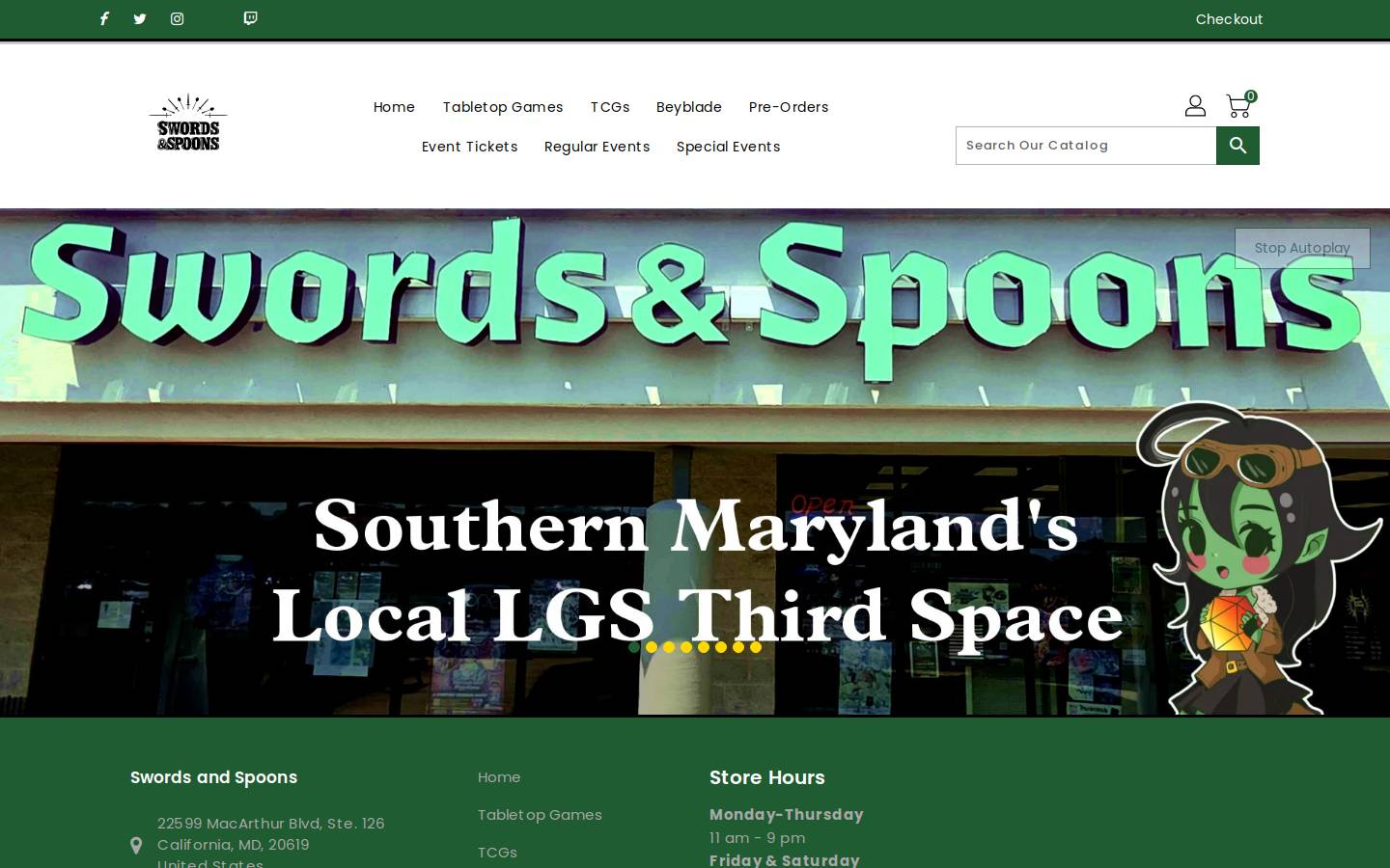 swordsandspoons.com homepage screenshot
