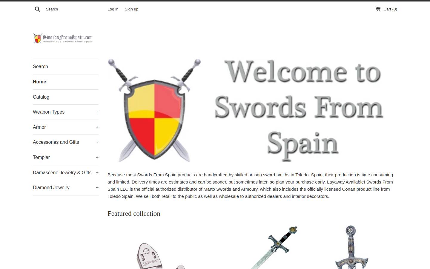 swordsfromspain.com homepage screenshot