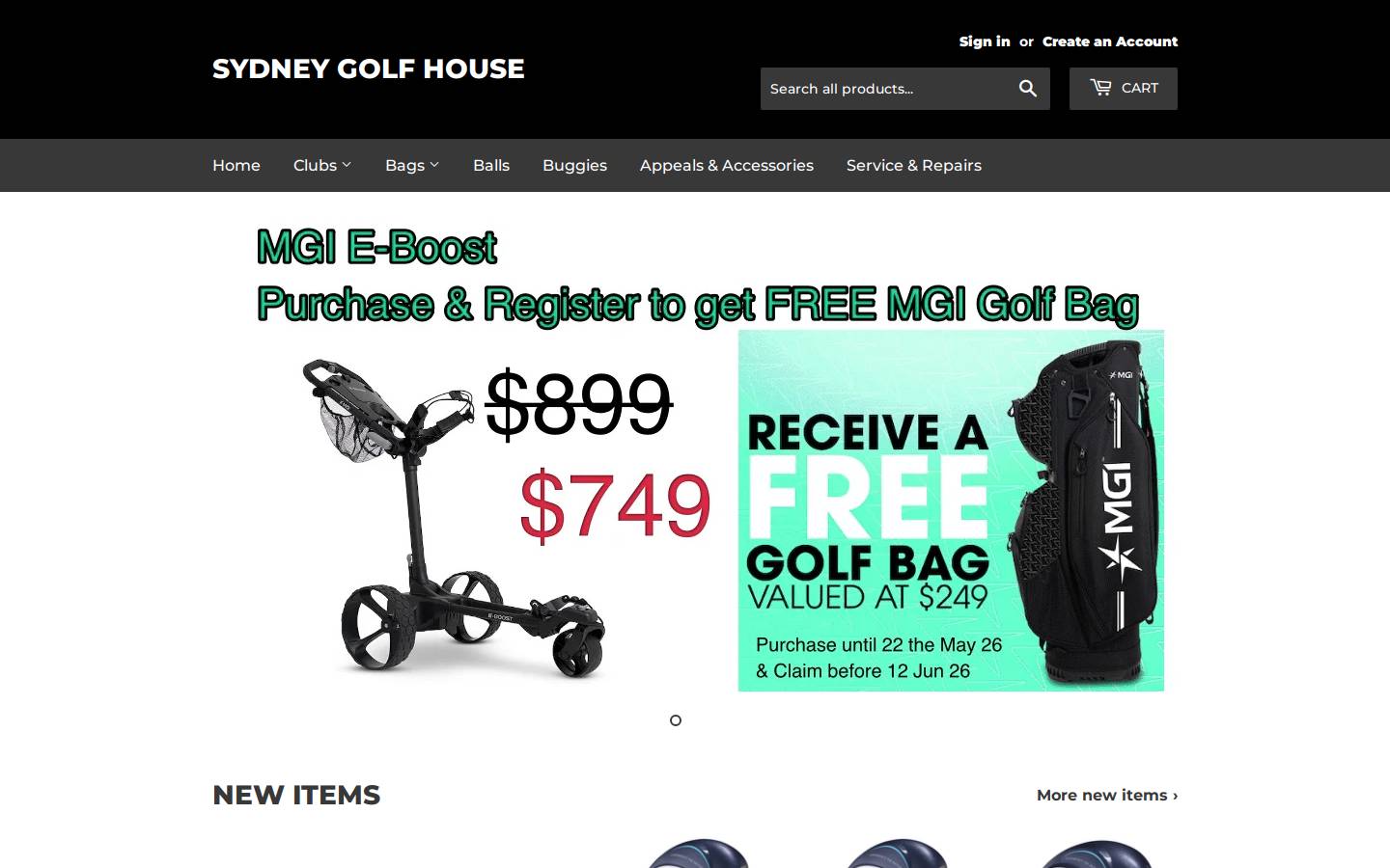 sydneygolfhouse.com homepage screenshot