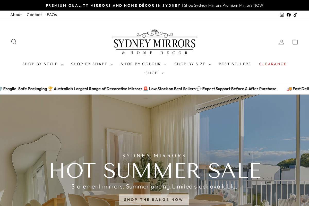 Sydneymirrors homepage screenshot