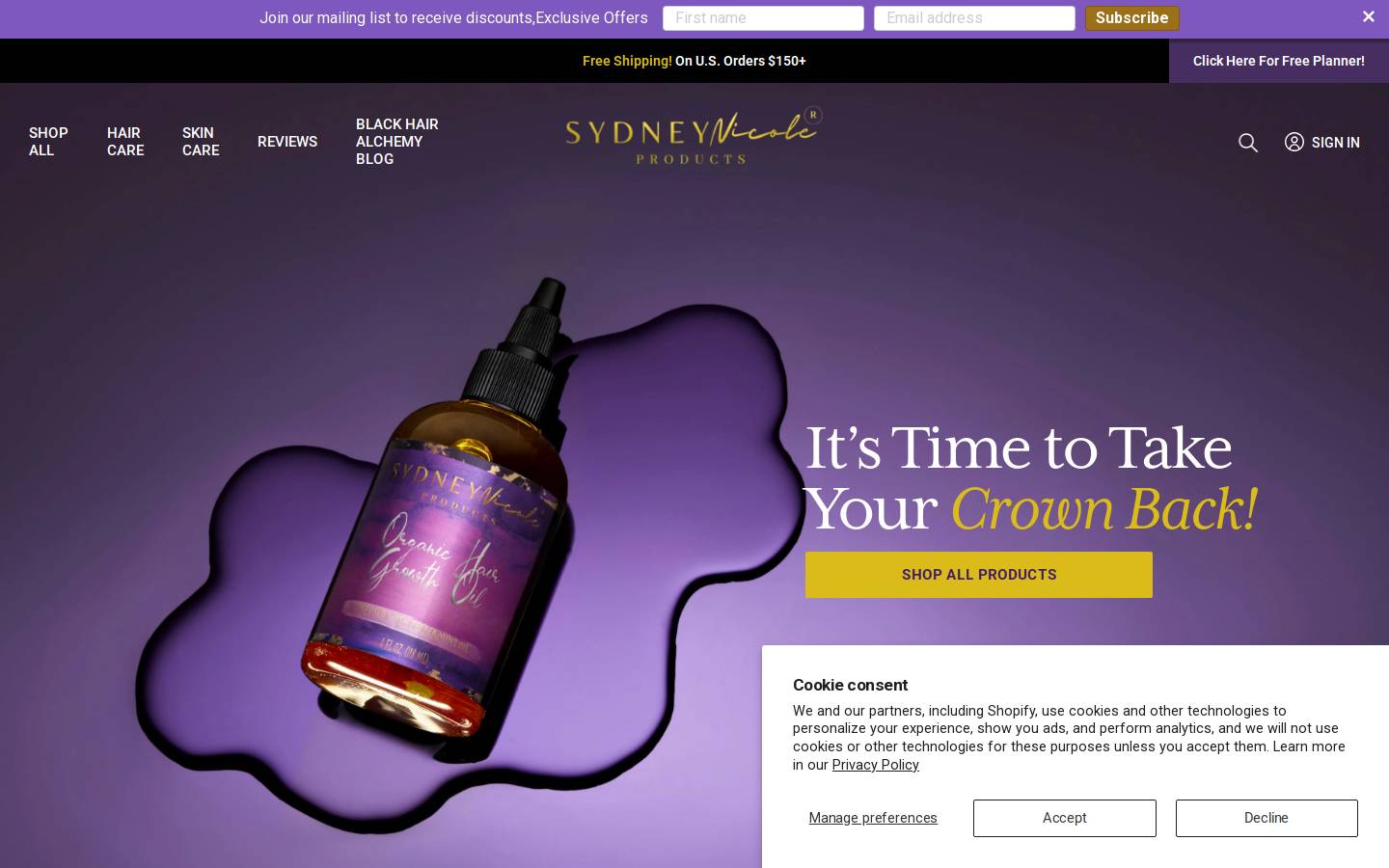 sydneynicoleproducts.com homepage screenshot