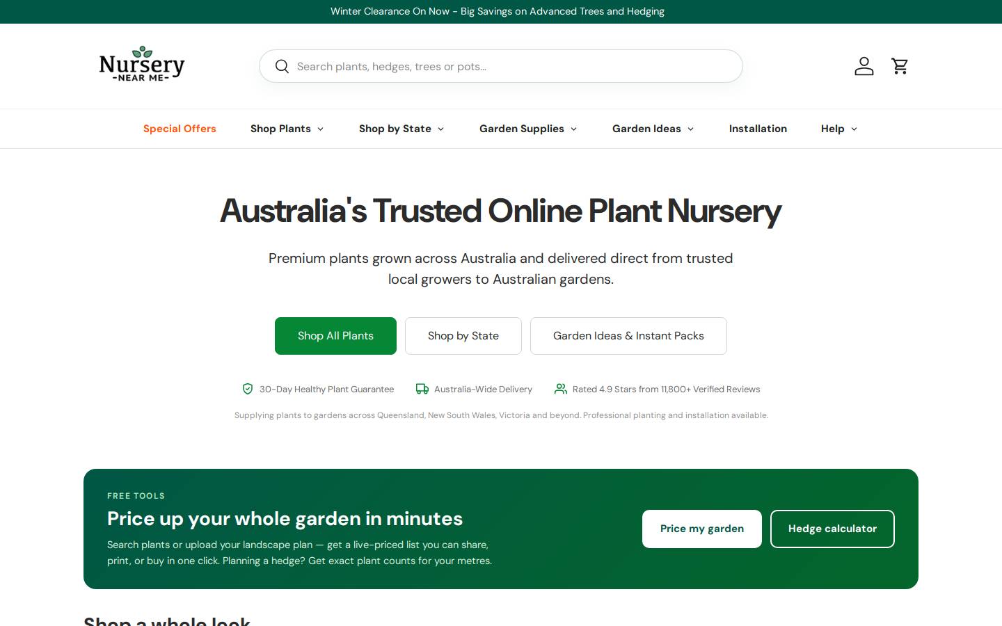 sydneyplantnursery.com.au homepage screenshot