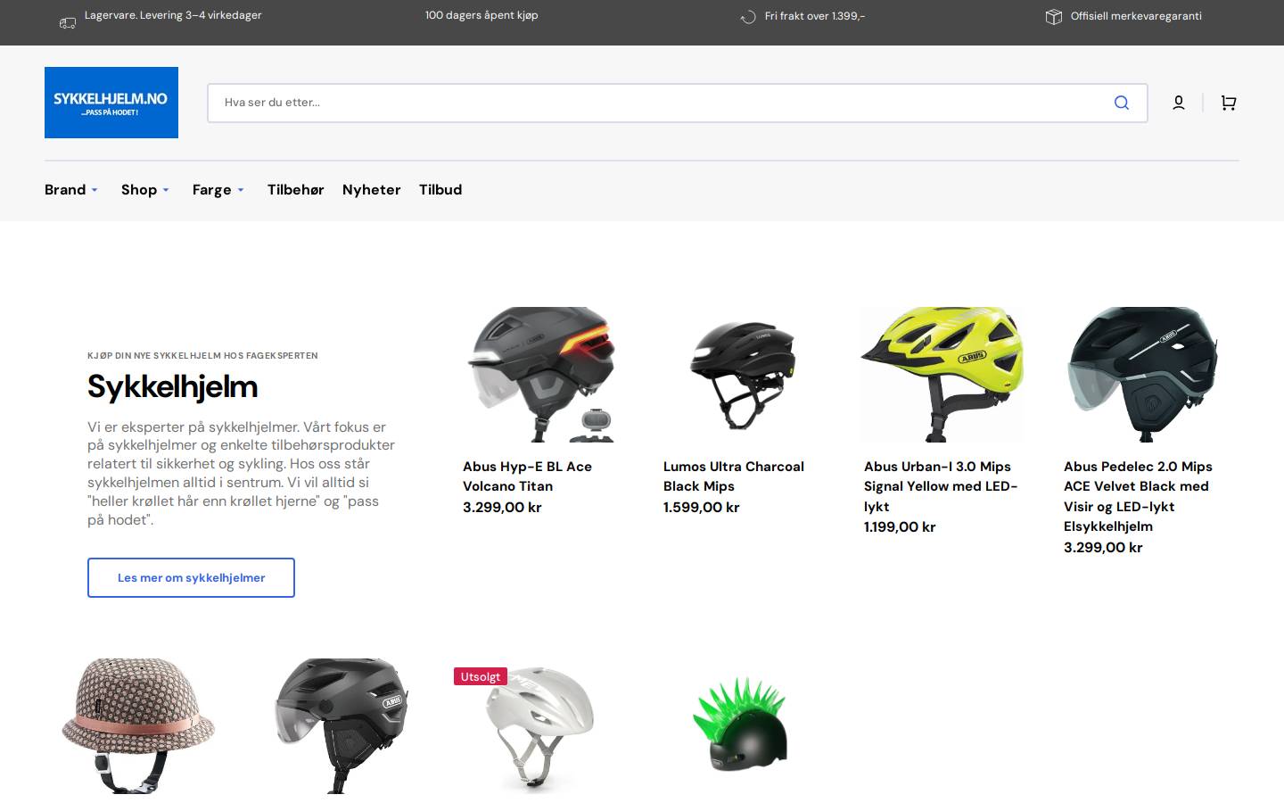 Sykkelhjelm.no homepage screenshot