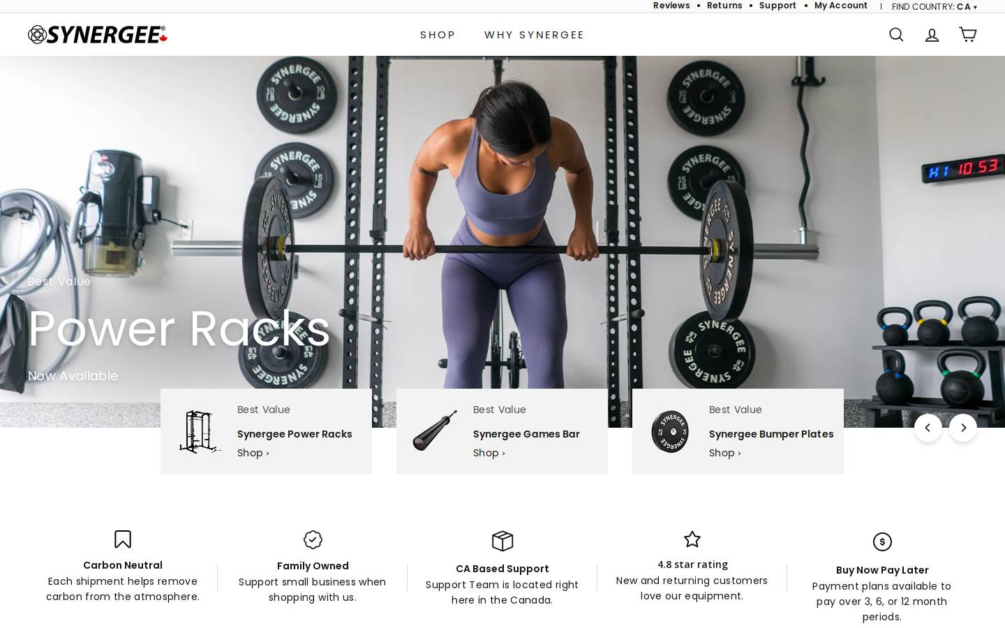 Synergee Fitness Equipment Canada homepage screenshot