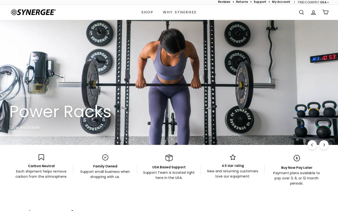 Synergee Fitness Equipment homepage screenshot