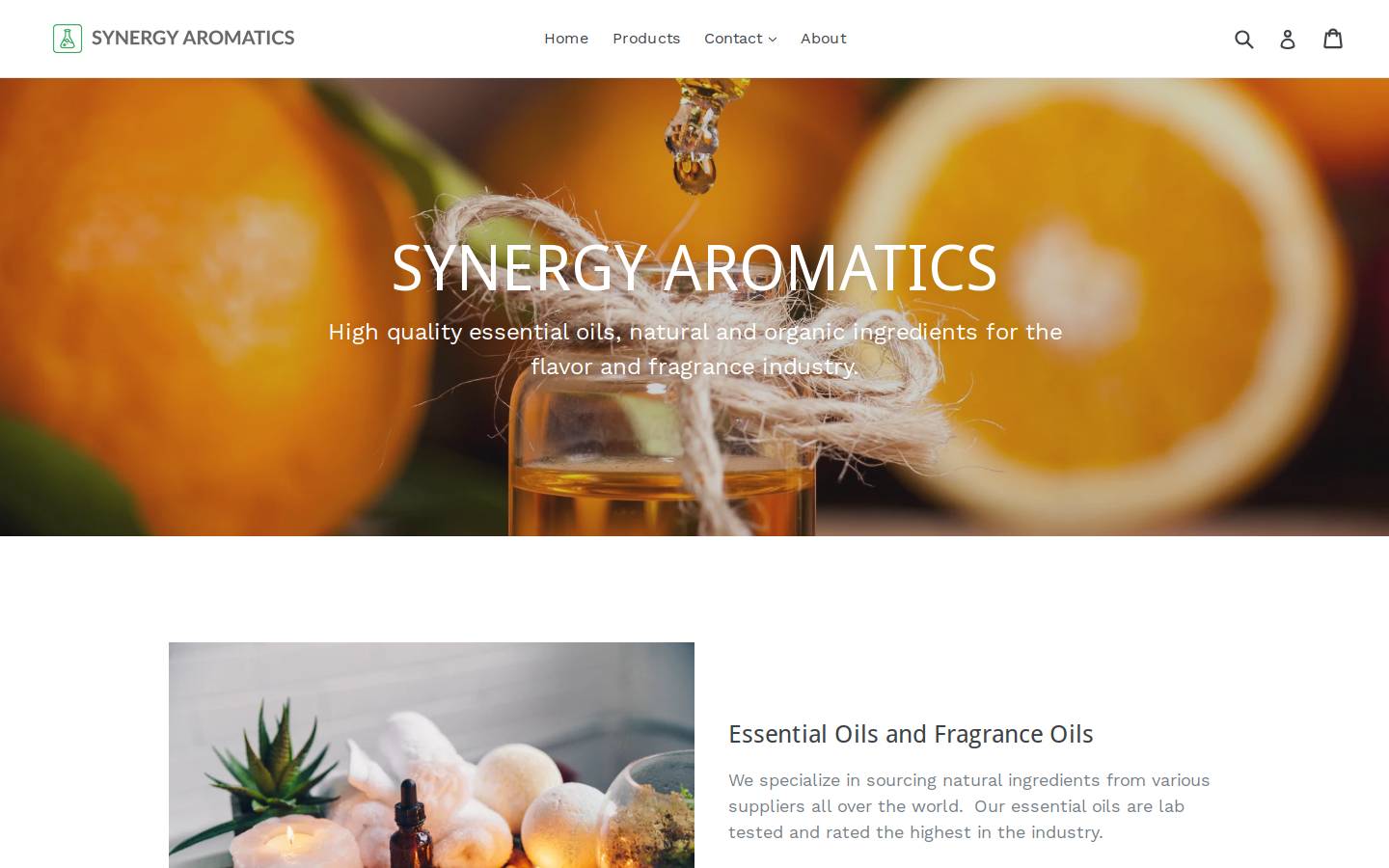 synergyaromatics.com homepage screenshot