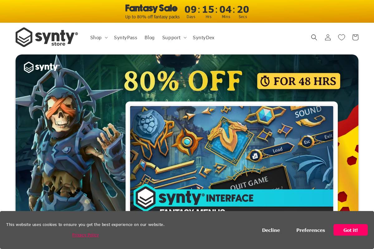 syntystore.com homepage screenshot