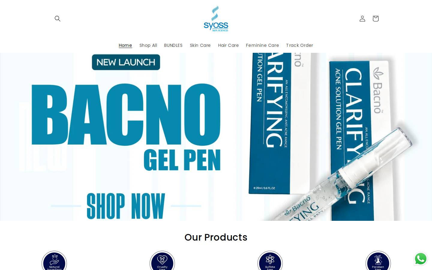syossskinsciences.com homepage screenshot