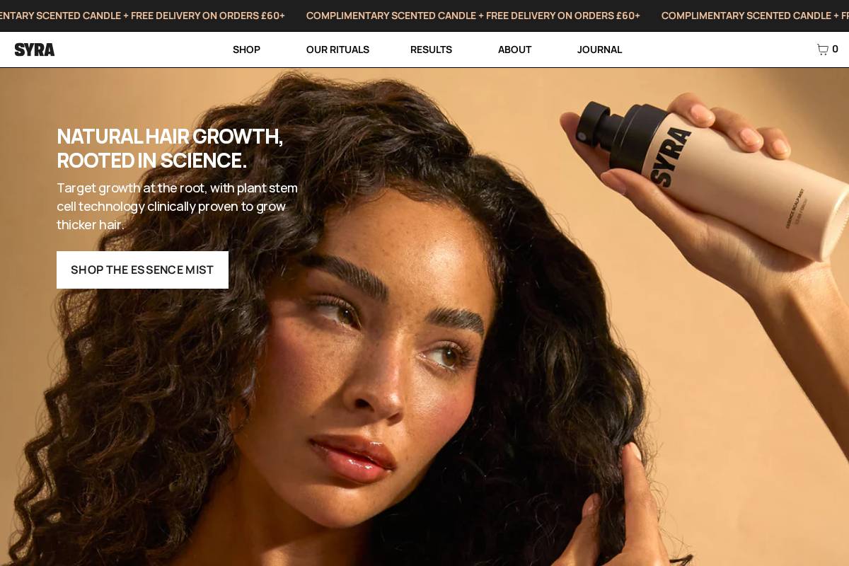 syrahair.com homepage screenshot