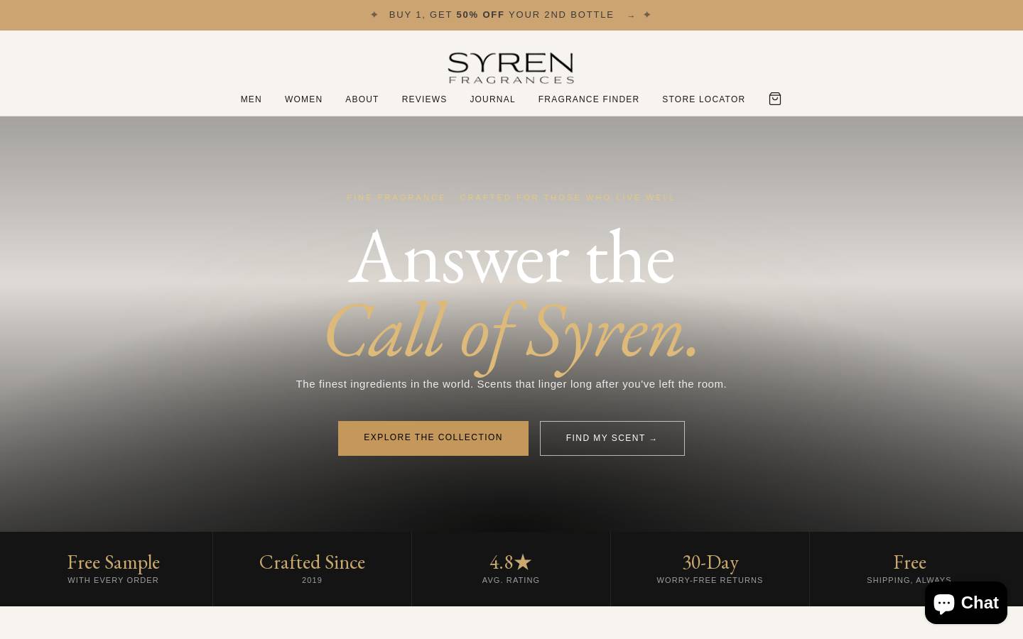 syrenfragrances.com homepage screenshot