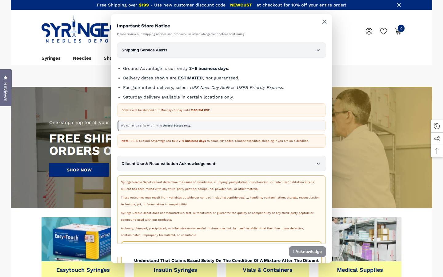 Syringesneedlesdepot homepage screenshot