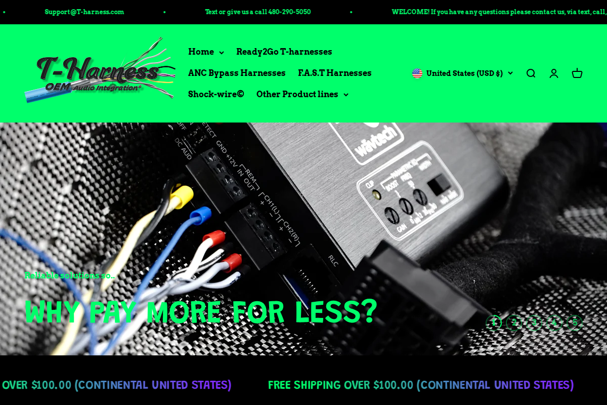 T-harness OEM audio integration homepage screenshot