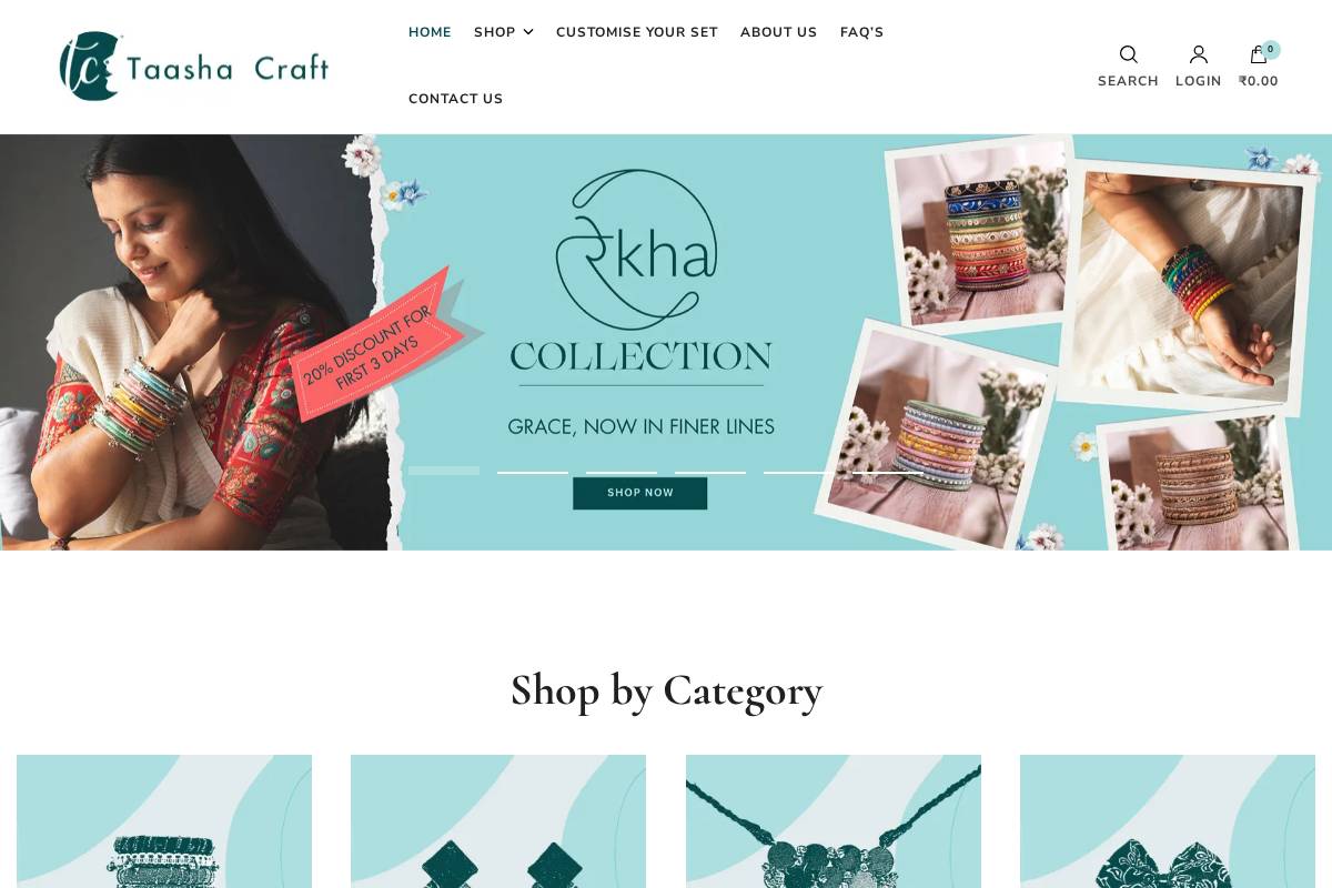 taashacraft.com homepage screenshot