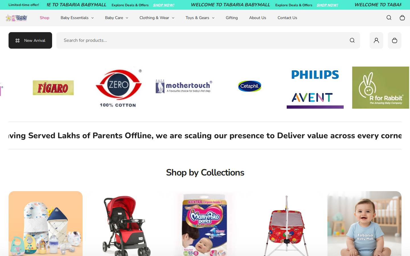 tabariababymall.in homepage screenshot