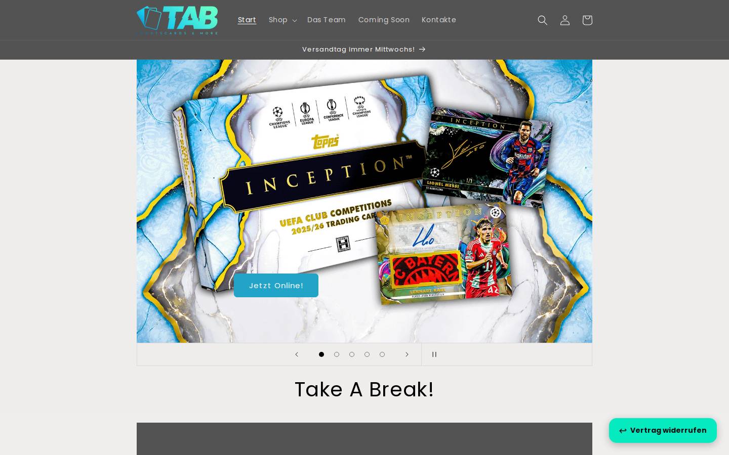 tabcards.de homepage screenshot