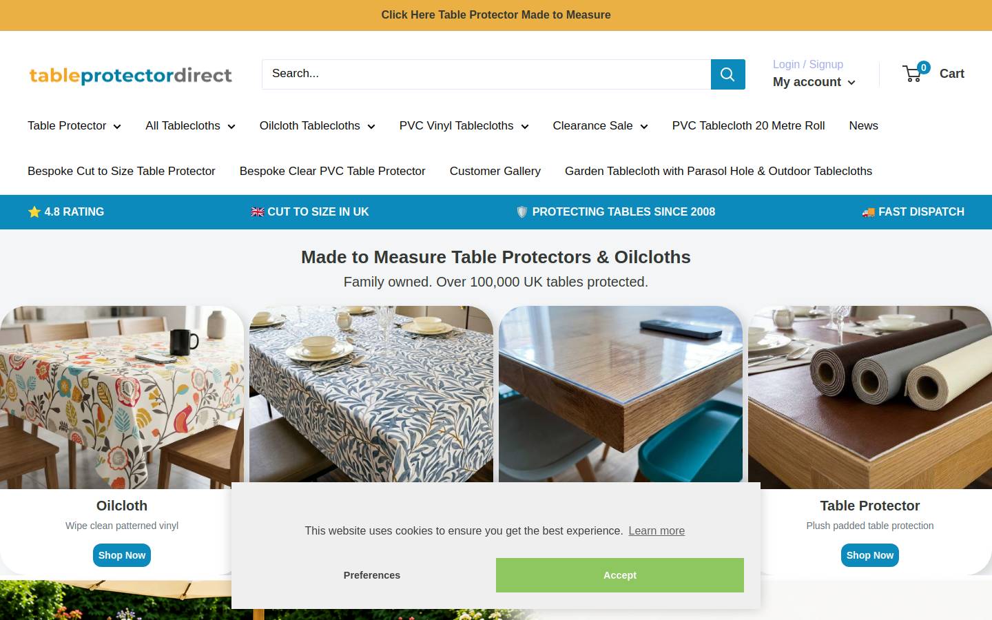 Table Protector Direct homepage screenshot