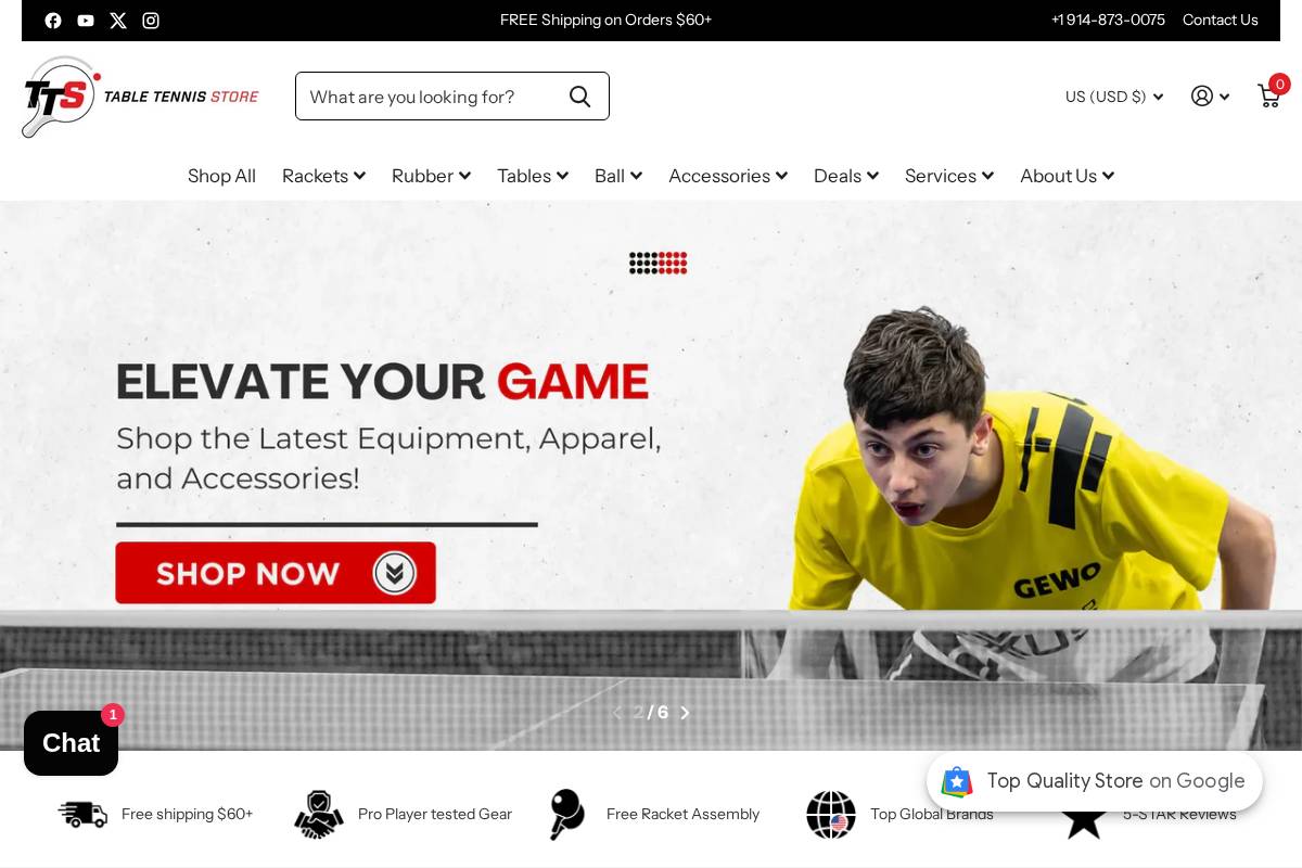 TableTennisStore homepage screenshot