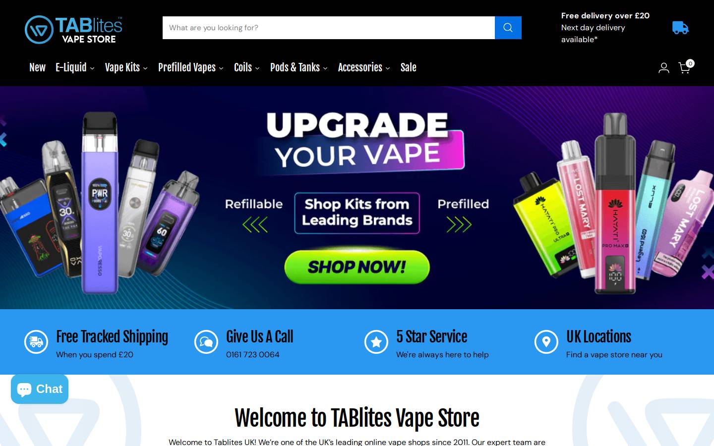 Tablites Electronic Cigarettes homepage screenshot