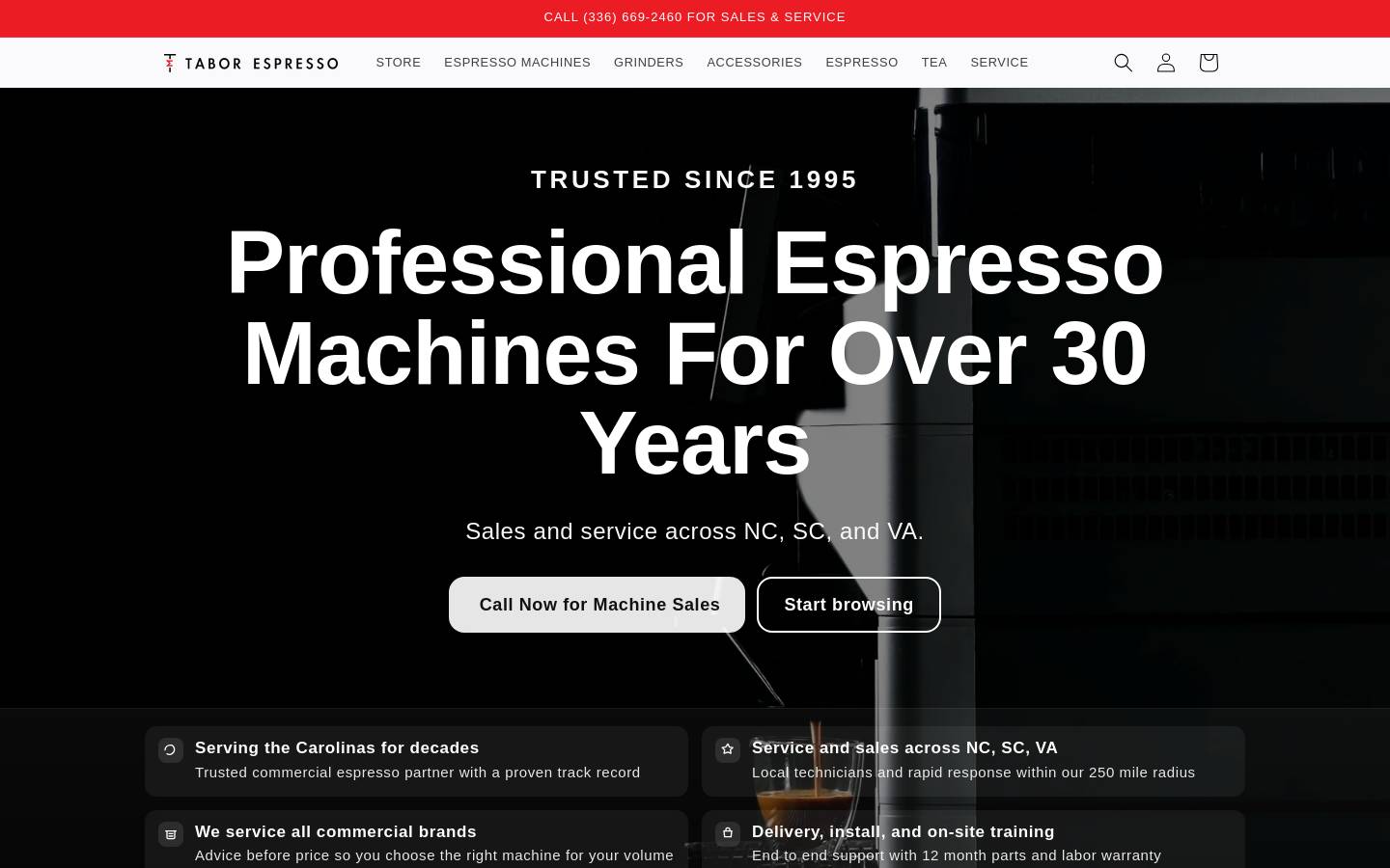 taborespresso.com homepage screenshot