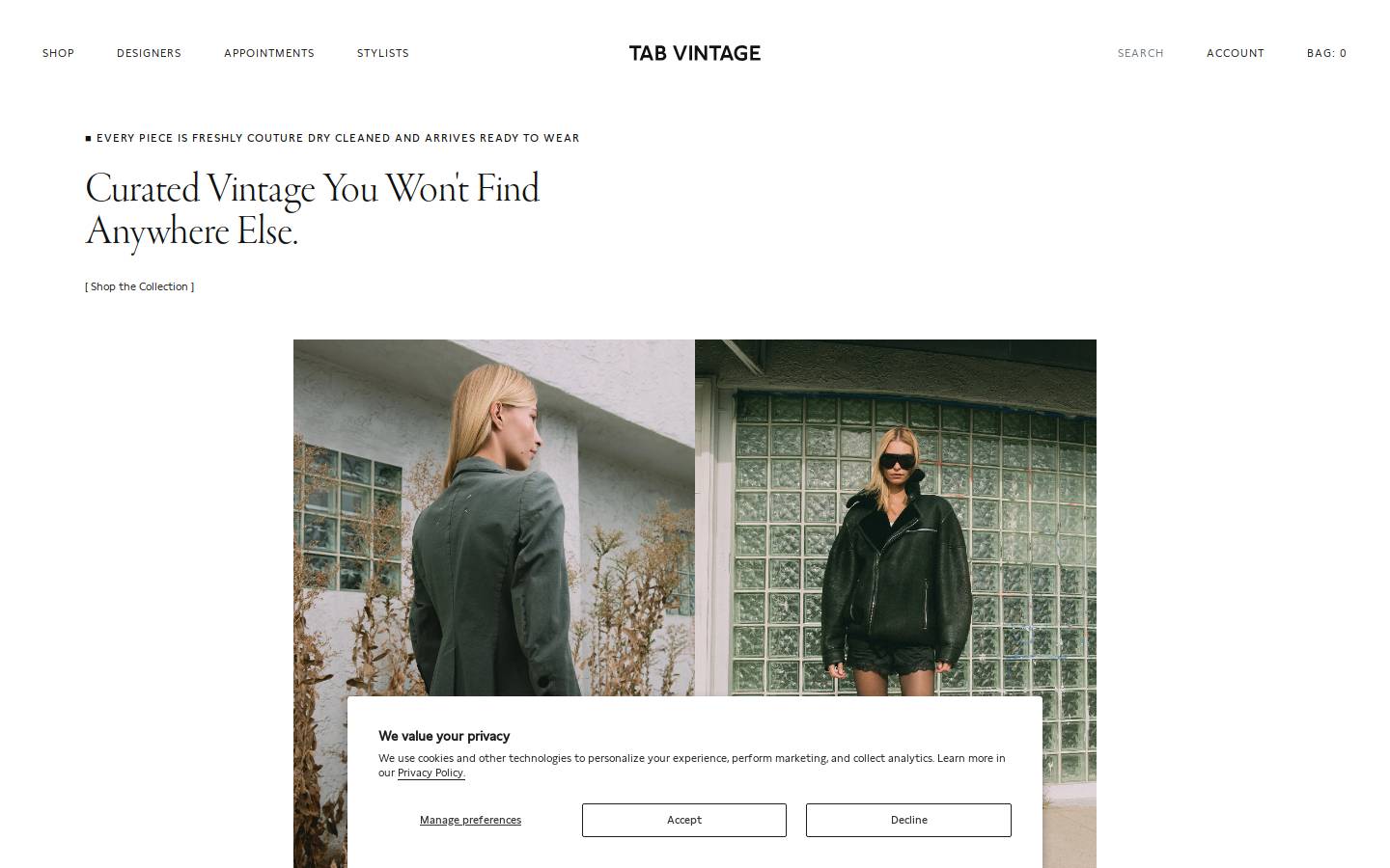 tabvintage.com homepage screenshot