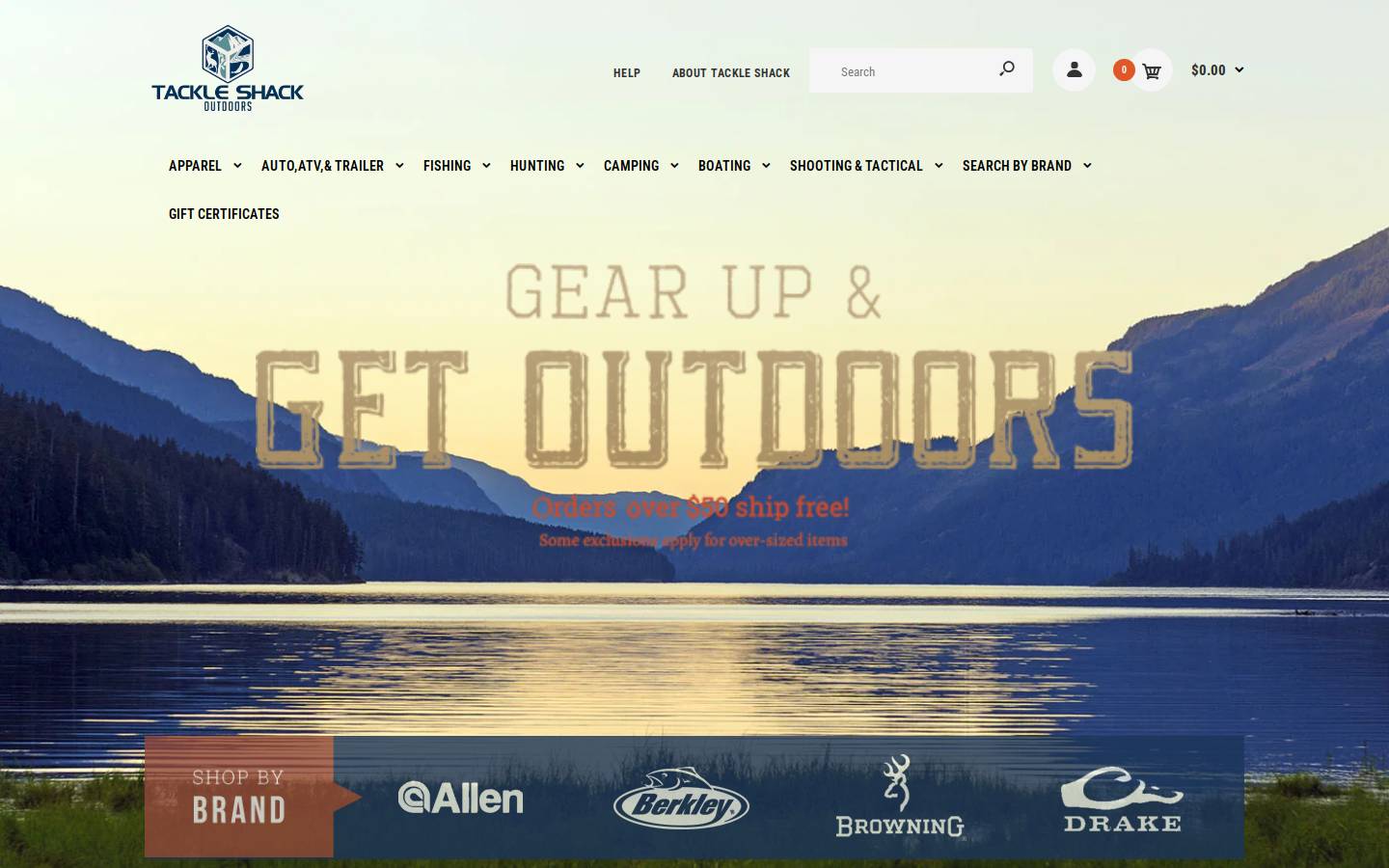 tackleshackoutdoors.com homepage screenshot