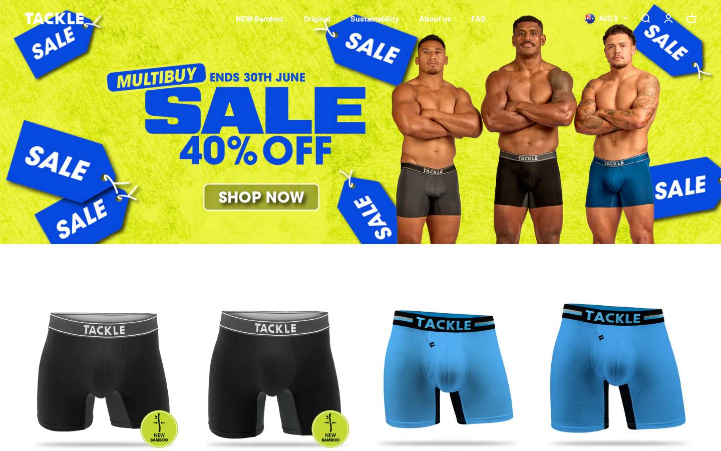 Tackle Undies homepage screenshot