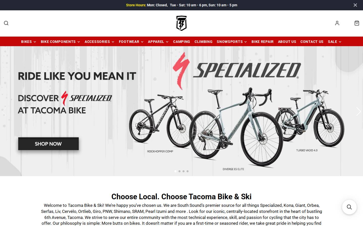 tacomabike.com homepage screenshot