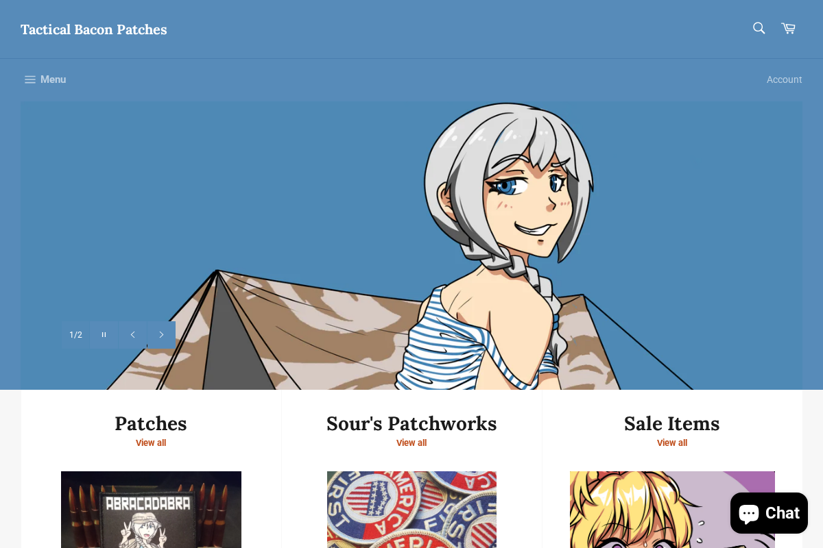 Tactical Bacon Patches homepage screenshot