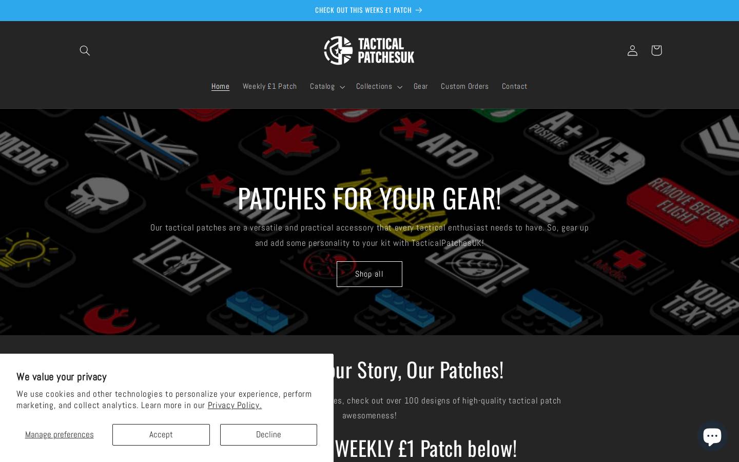 TacticalPatchesUK homepage screenshot