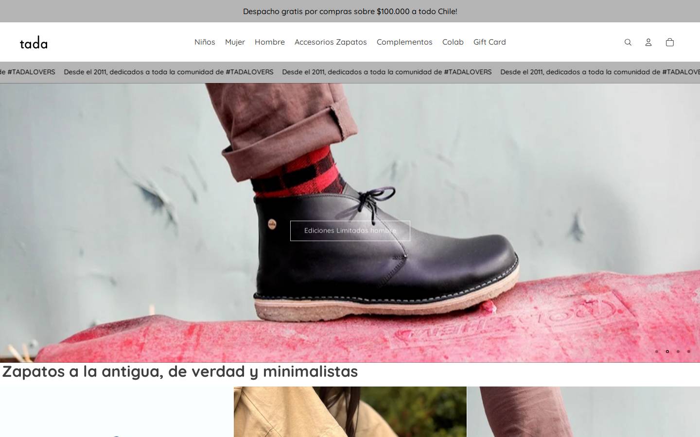 Tada homepage screenshot