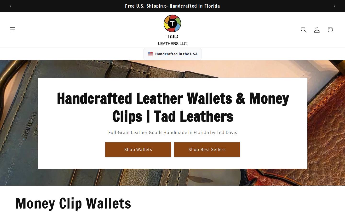 tadleathers.com homepage screenshot
