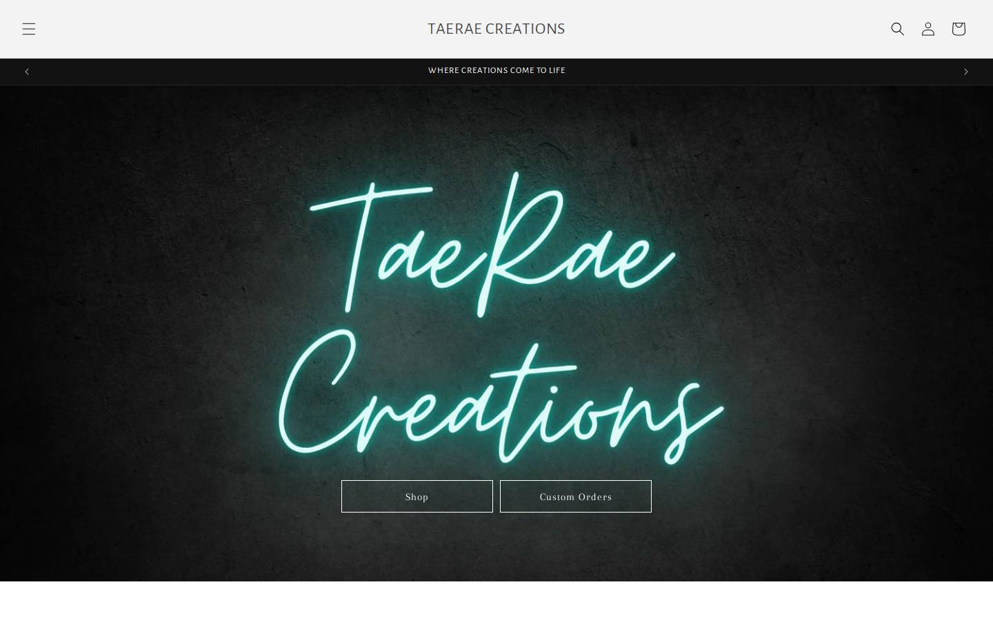 taeraecreations.shop homepage screenshot