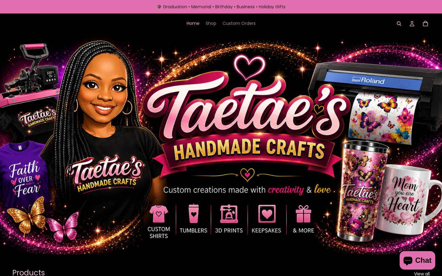 taetaeshandmadecrafts.com homepage screenshot
