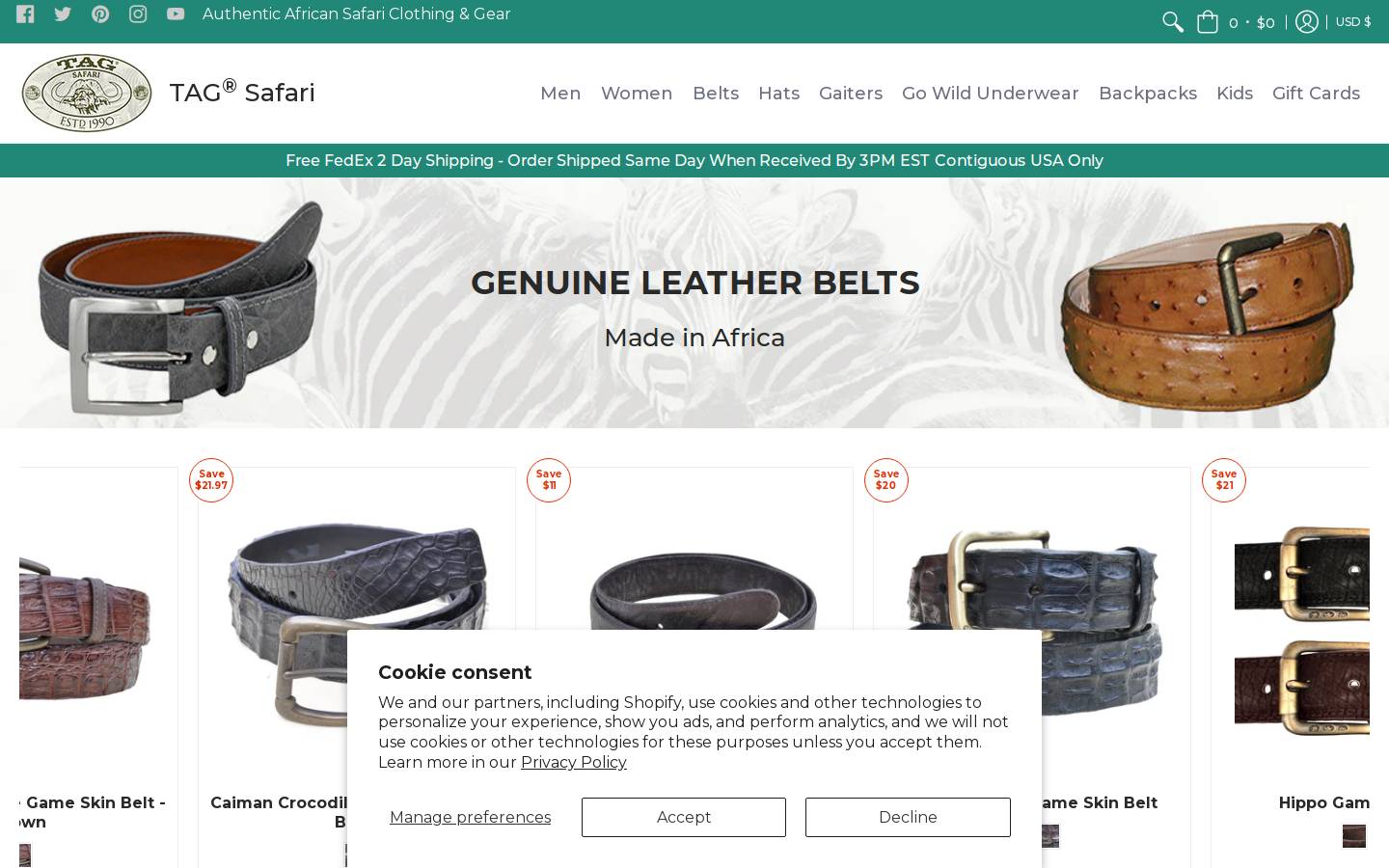 TAG Safari homepage screenshot