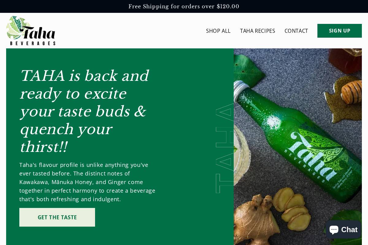 tahadrinks.com homepage screenshot