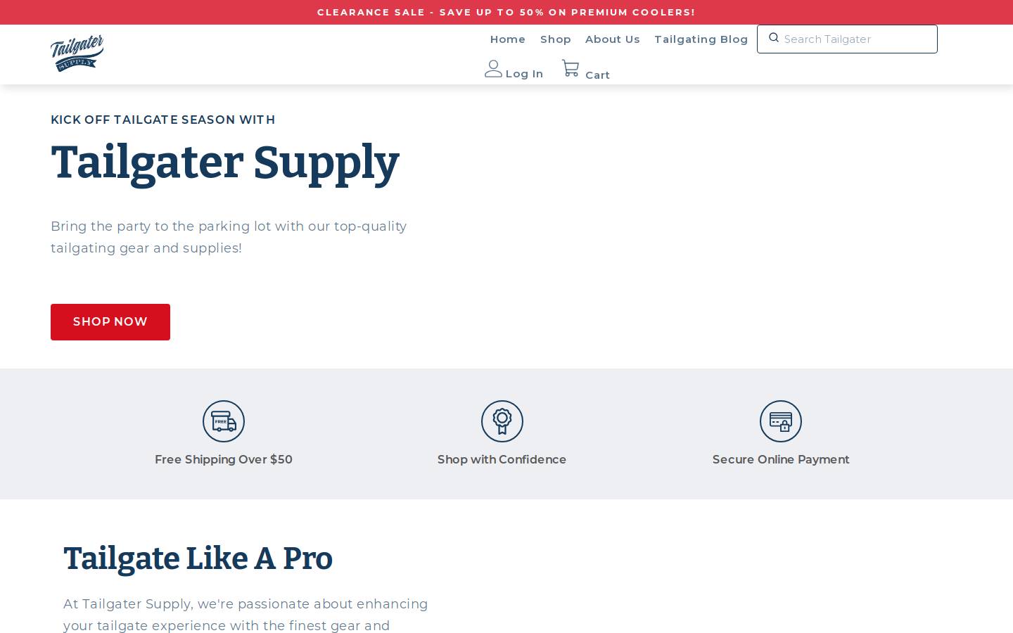 Tailgater Supply homepage screenshot