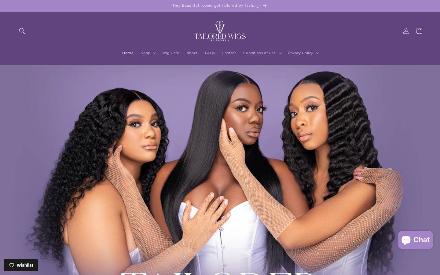 tailoredwigs.com homepage screenshot