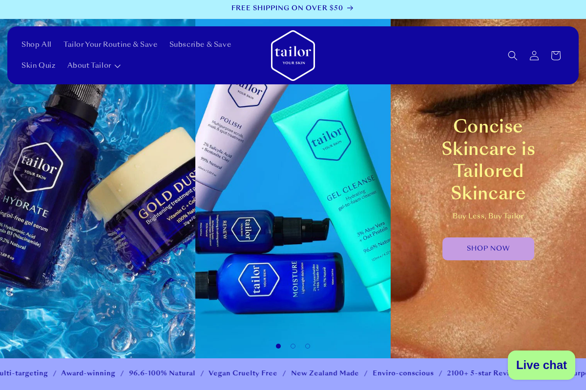 Tailor Skincare homepage screenshot