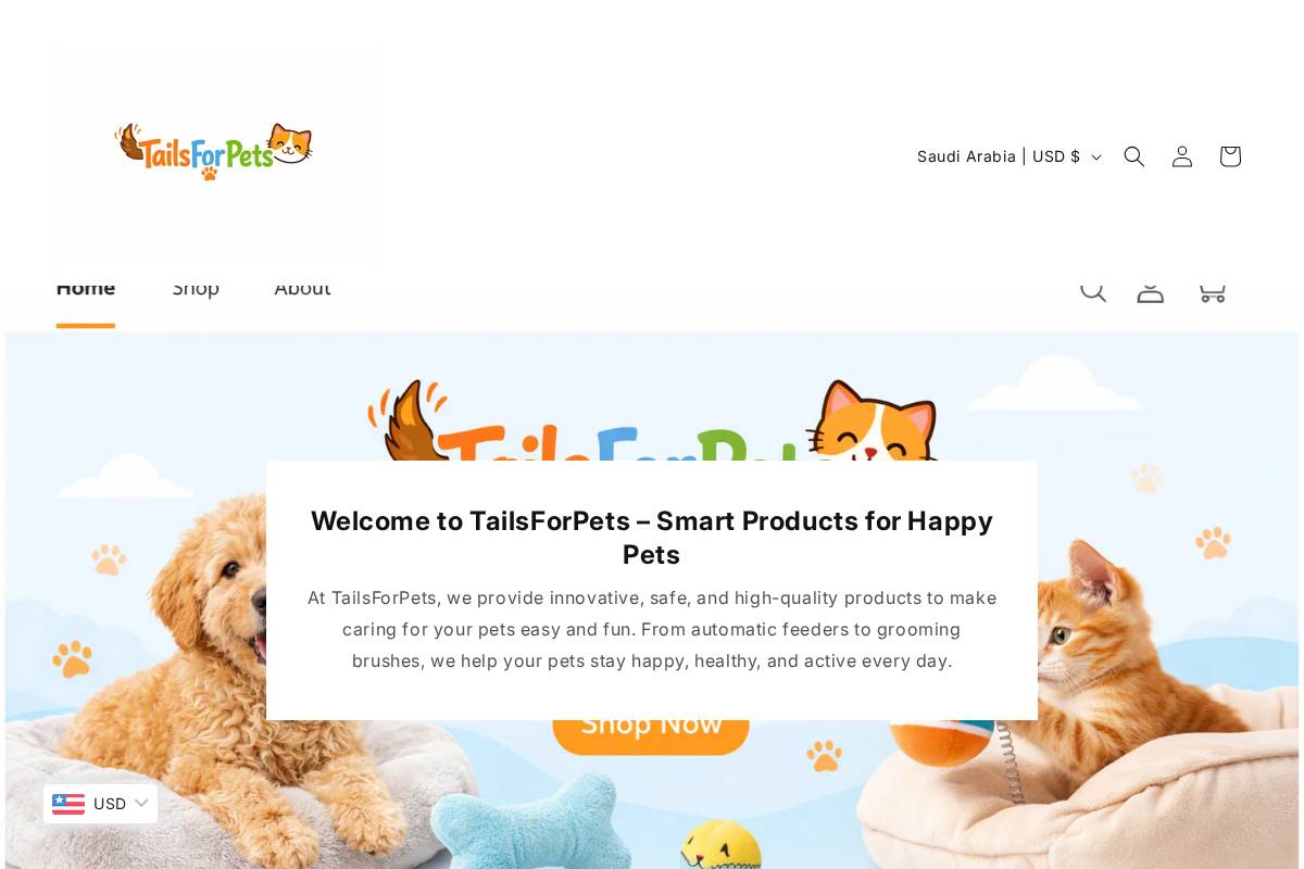 tailsforpets.com homepage screenshot