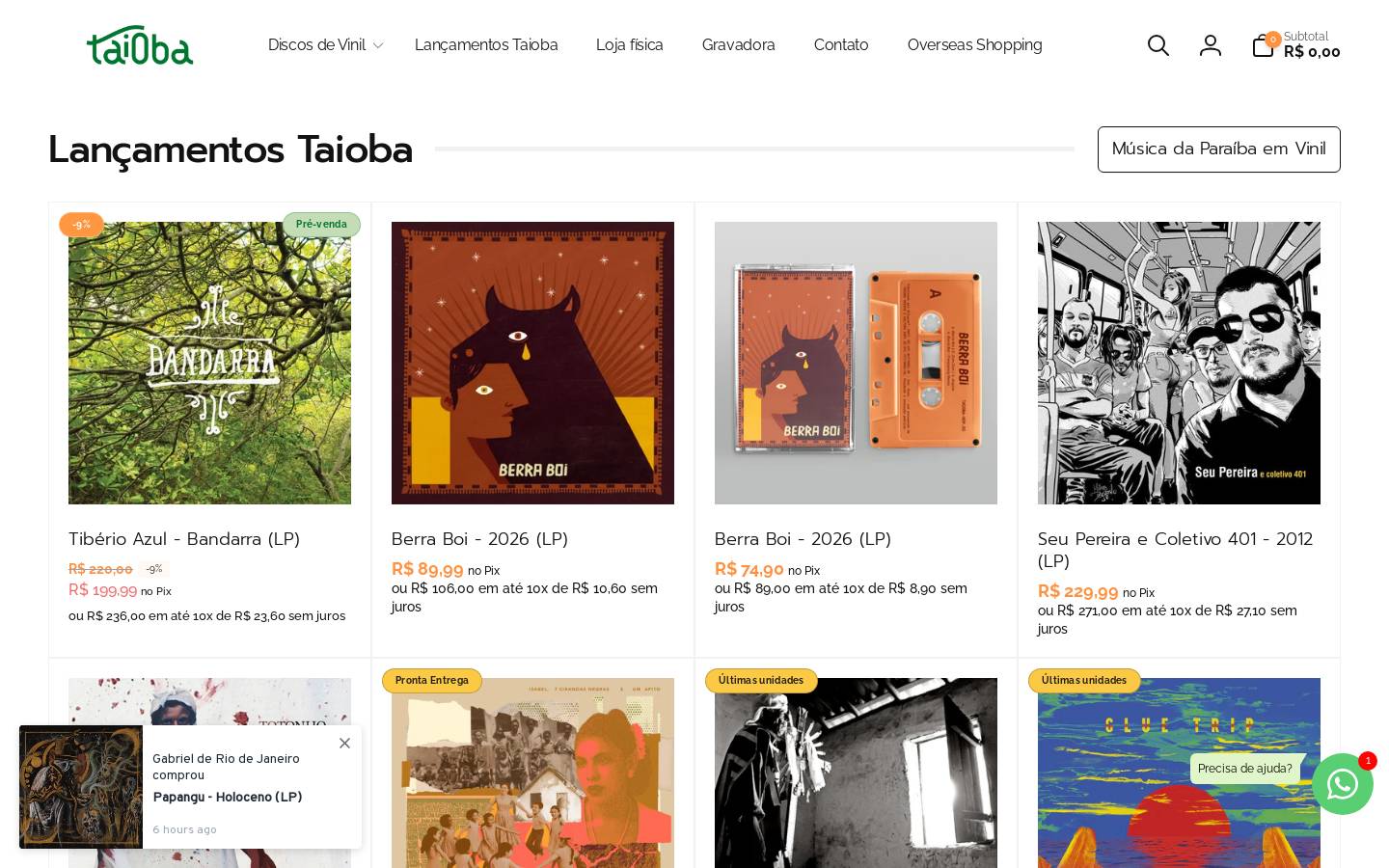 taiobadiscos.com.br homepage screenshot