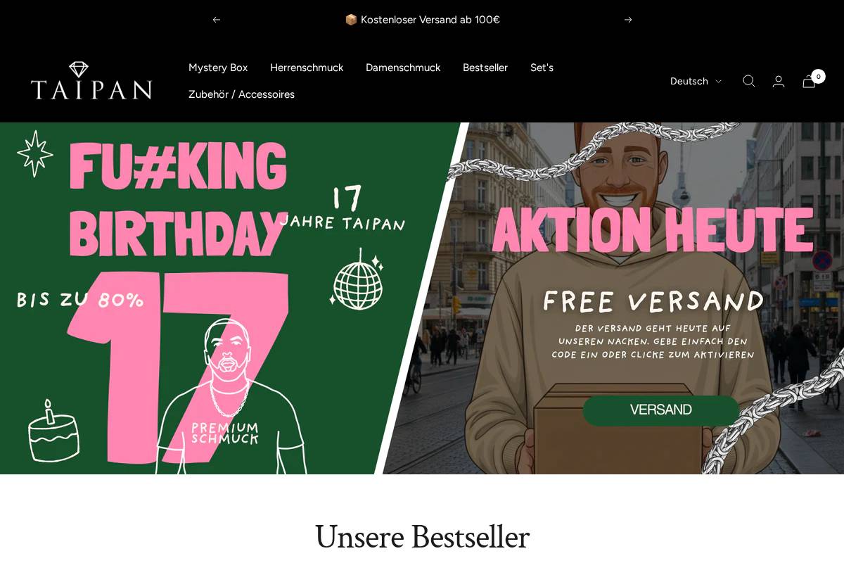 Taipan Schmuck homepage screenshot