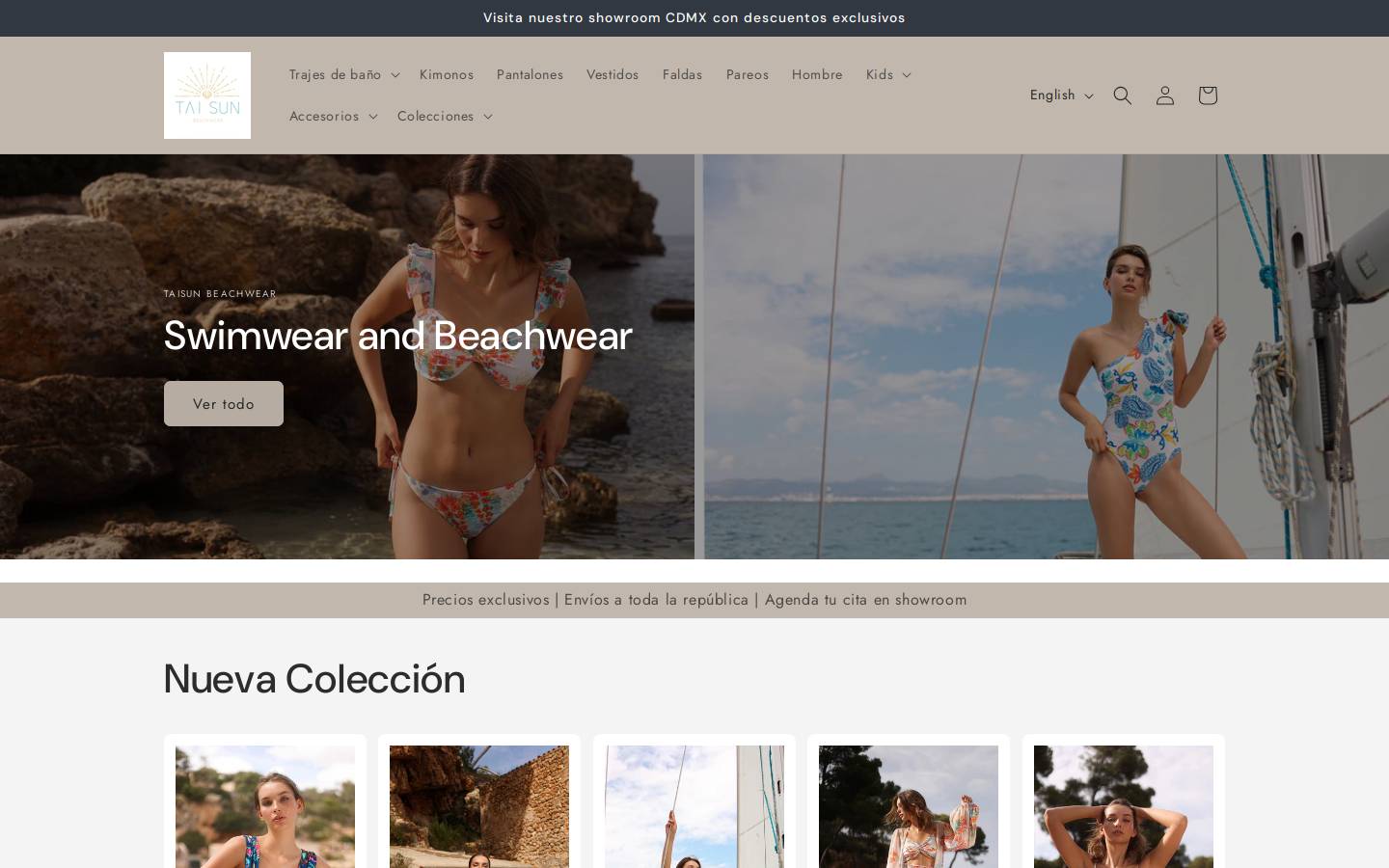 taisunbeachwear.com homepage screenshot